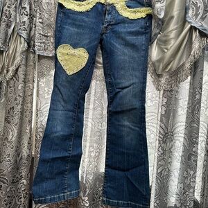 Alberto Malaki Stylish Blue Jeans with Yellow Heart Patch